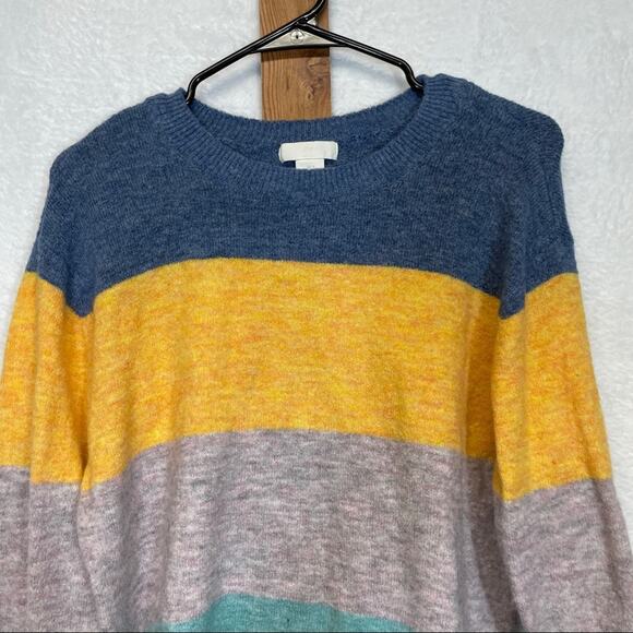 H&M Blue, Yellow, Gray‎ & Green Colorblock Stripe Long Sleeve Sweater Size S - Picture 2 of 9